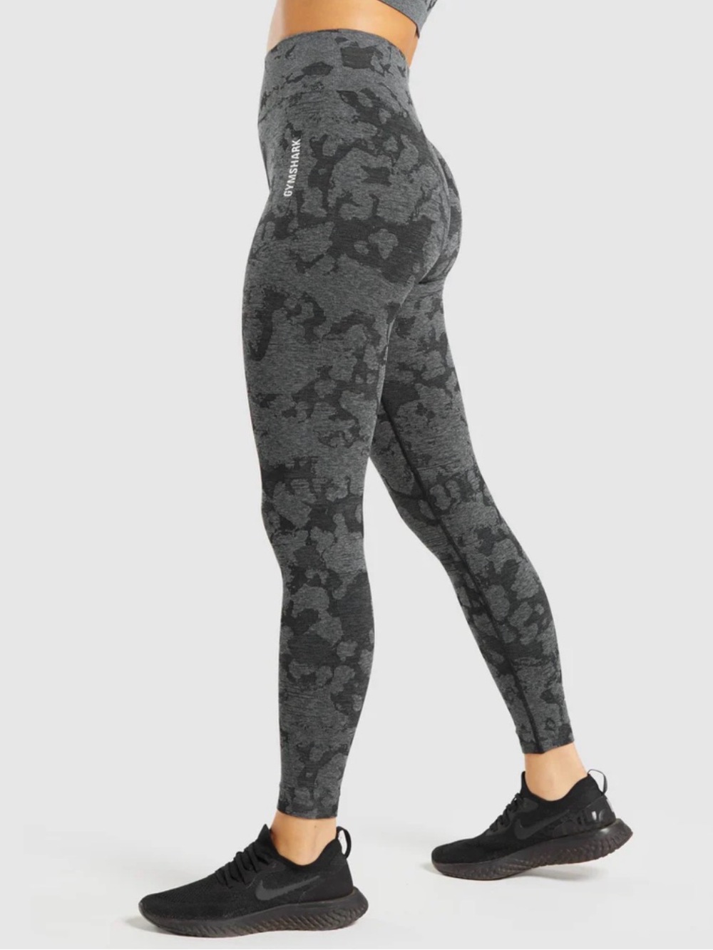 GYMSHARK CAMO SEAMLESS LEGGINGS GREY BLACK WOMENS